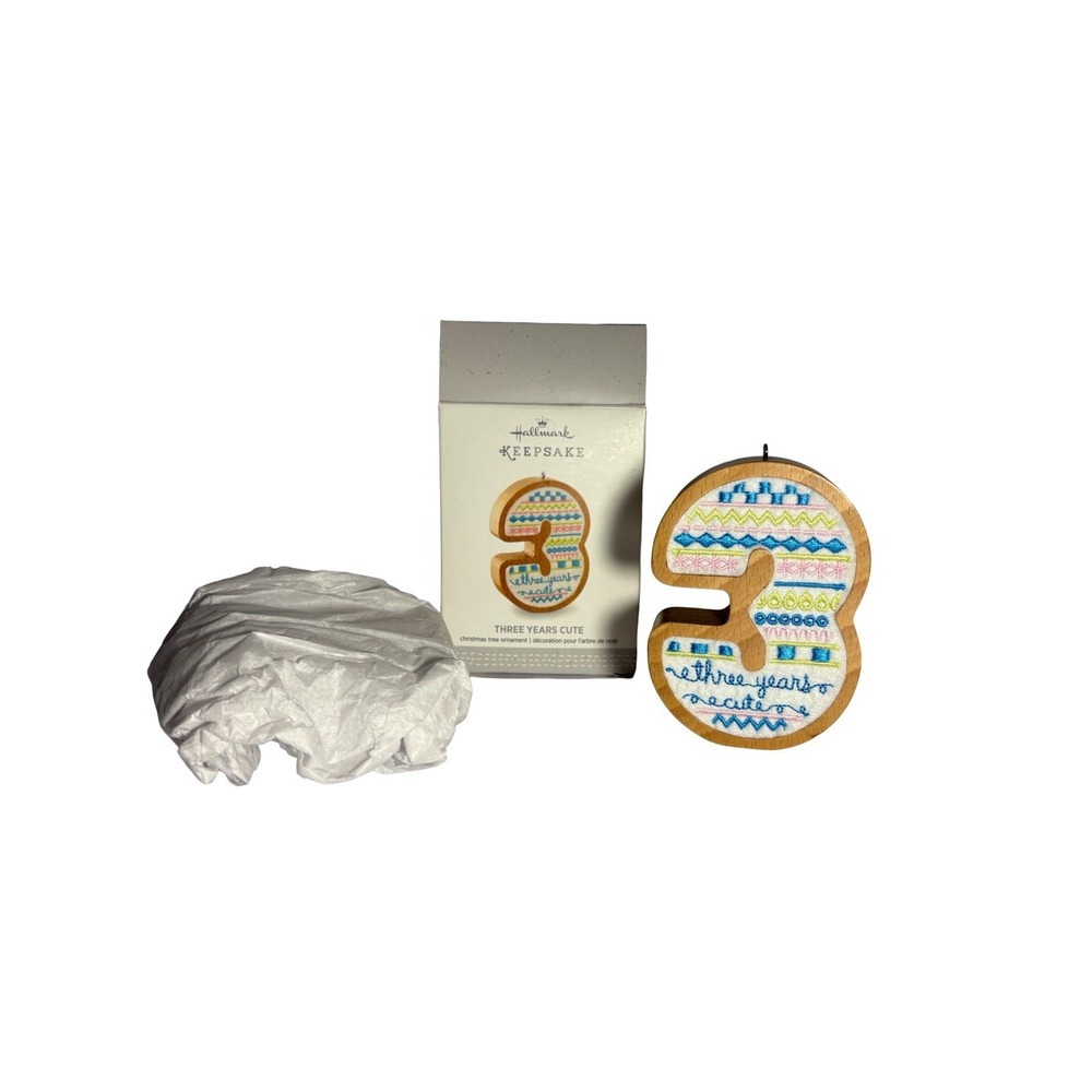 2017 Hallmark Keepsake Undated Ornament- "3 Years Cute"-Wood & Fabric-NIB(409B1)